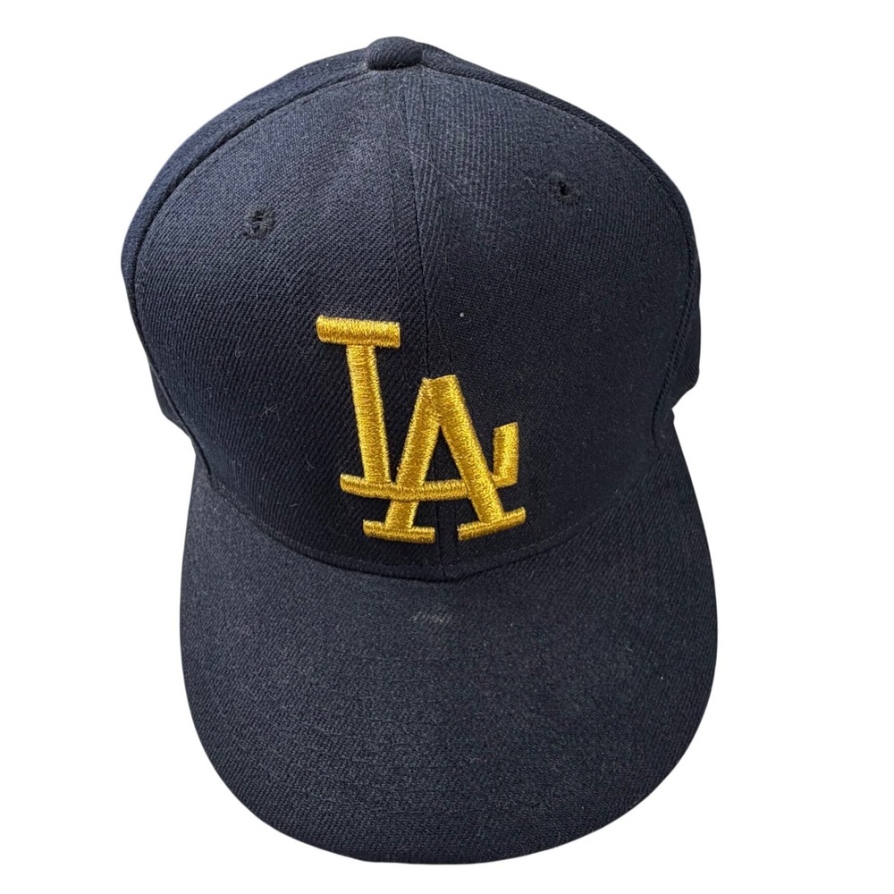 MLB Los Angeles Dodgers Fitted Hat Navy Blue Gold LA Logo Size 7 5/8 61cm Cap